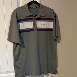 Travis Mathew Gray Polo with Purple and White Stripes